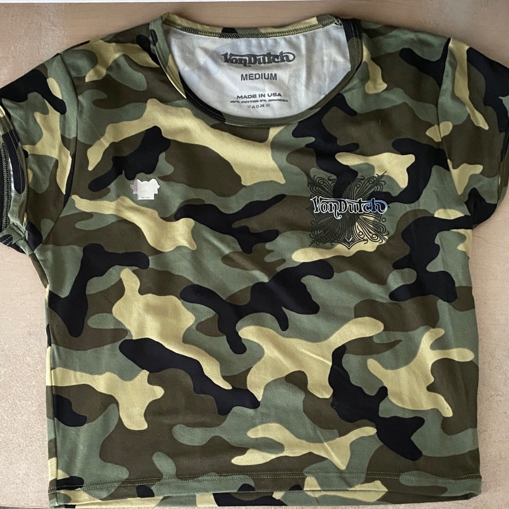 Von Dutch Camo Short Sleeve Tee in Green and Black